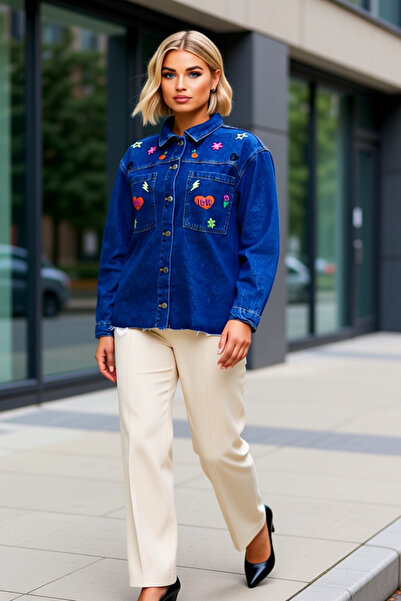 BENERLY Women's 100% Cotton Shirt Collar Low Sleeve Floral Pattern Oversized ...