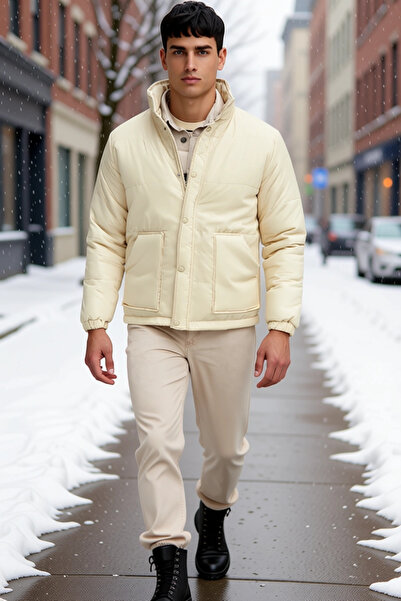 BENERLY Men's Mock Neck Standard Sleeve Straight Fit Puffer Coat Functional D...