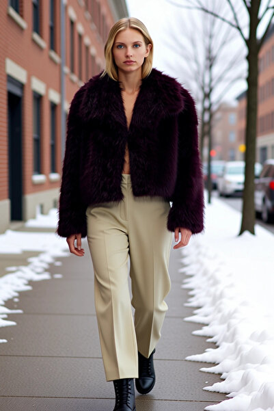 BENERLY Women's Oversized Shirt Collar Low Sleeve Faux Faux Fur Coat Function...