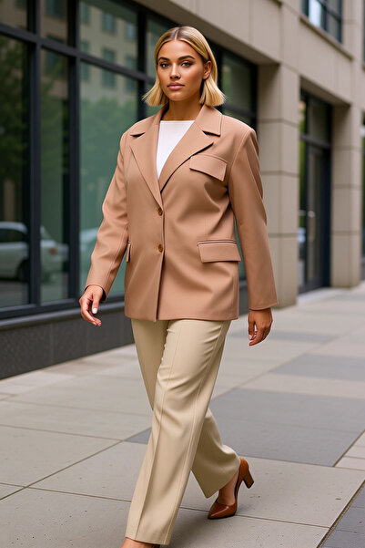 BENERLY Women's Oversized Jacket Collar Standard Sleeve Plain Pattern Woven F...