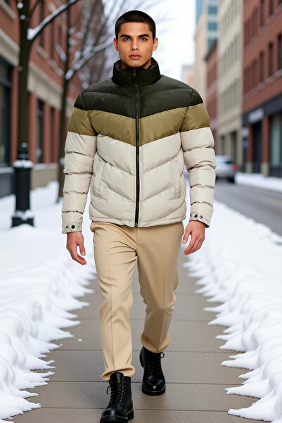 BENERLY Men's Mock Neck Zippered Long Sleeve Standard Fit Puffer Coat Functio...