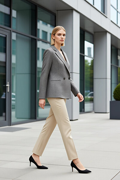 BENERLY Women's Jacket Collar Long Sleeve Regular Fit Woven Houndstooth Patte...