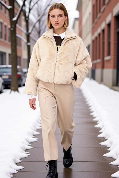 BENERLY Women's Mock Neck Long Sleeve Artificial Faux Fur Coat Functional Dur...