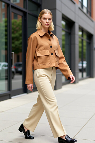 BENERLY Women Shirt Collar Standard Sleeve Wide Fit Woven Jacket Functional D...