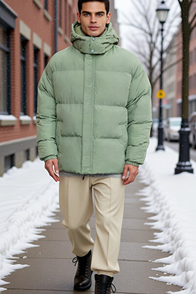 BENERLY Men's Hooded Oversized Fit Taslan Coat Long Sleeve Plain Pattern Func...