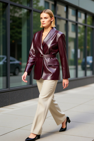 BENERLY Women's Oversized Jacket Collar Faux Leather Blazer Functional Durabl...