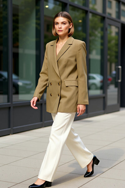 BENERLY Women's Double-Breasted Lapel Long Sleeve Standard Fit Plain Pattern ...