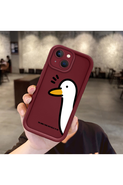 ucuc حافظة سيليكون مرنة متوافقة مع هاتف iPhone 15 باللون العنابي اللطيف على ش...