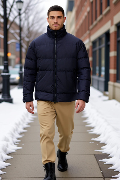 BENERLY Men's Mock Neck Long Sleeve Oversized Ribstop Coat 100% Polyester Fun...