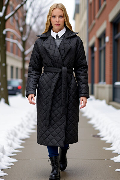 BENERLY Women's Mock Neck Standard Sleeve Plain Patterned Quilted Coat Functi...