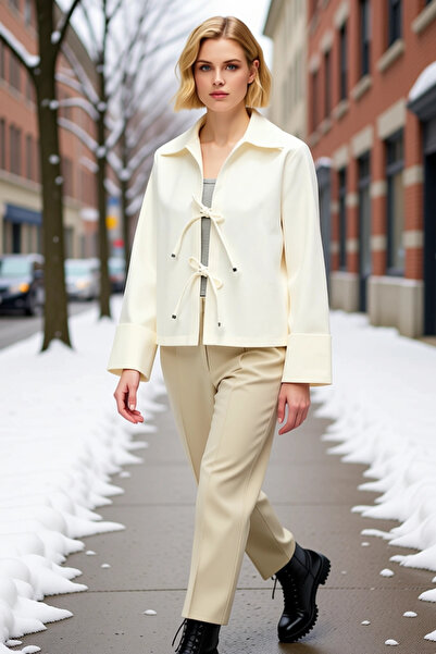 BENERLY Women Shirt Collar Standard Sleeve Plain Pattern Gabardine Jacket Fun...