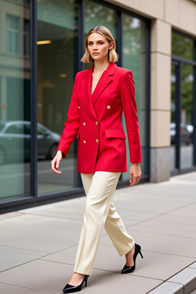 BENERLY Women's Double-Breasted Collar Long Sleeve Plain Woven Jacket Functio...