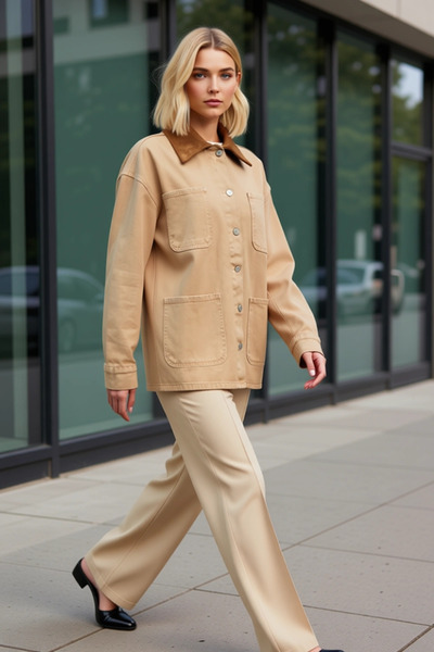 BENERLY Women's Straight Neck Long Sleeve Regular Fit 100% Cotton Shirt Jacke...