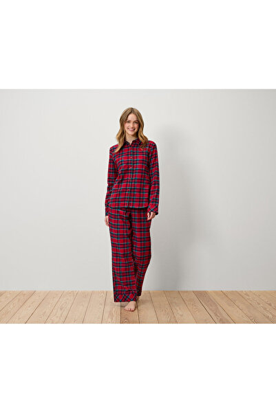 Tchibo Kadın Pijama, Flanel, Kareli Kırmızı