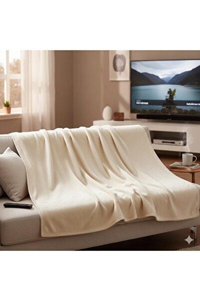 LinaByUgurr Ecru Polar Tv Blanket 130X180 cm Single Plush Tv Blanket