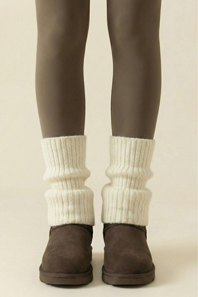 KOZİA OUTDOORS Doğal Yün Tozluk Fitilli Kışlık Beyaz Kadın Dizlik Kalın Ayaks...