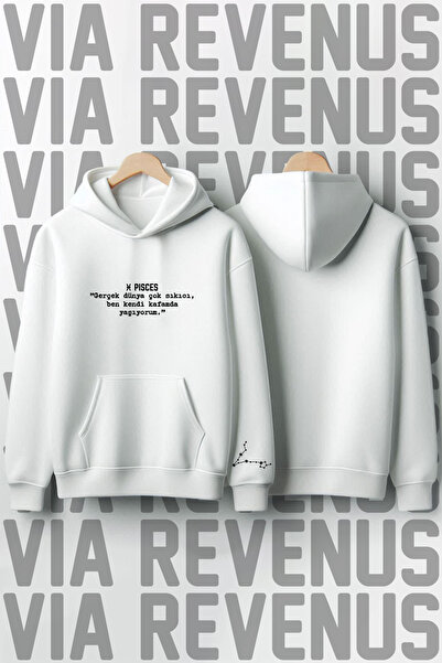 Vordevia سويت شيرت للجنسين برج الحوت مطبوع قصة فضفاضة مصنوع من القطن بنسبة 10...