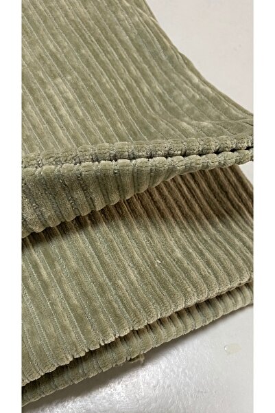 Butik Babadağ kumaş badem yeşili 150 x220 cm ölçüde ene çizgi desen likralı k...