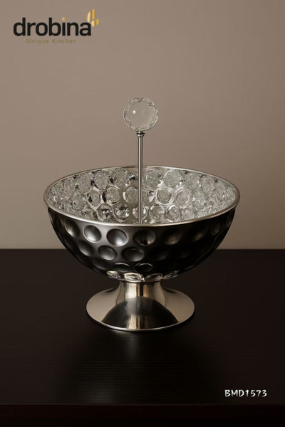 drobina Large crystal silver dessert plate, Dropina