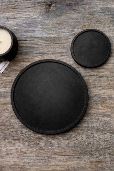 Circle Plate Siyah Dekoratif Mum Tabağı
