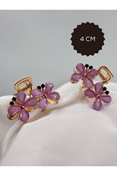 Raha Butik 2'li Çiçek Model Taşlı Şık Metal Mandal Toka - 4 CM