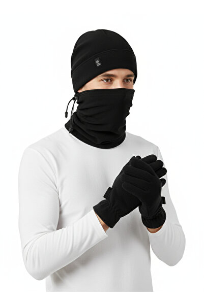 OIL COMPANY UNİSEX TAM KORUMA ELDİVEN BOYUNLUK BERE SİYAH POLAR SICAK TUTAN R...