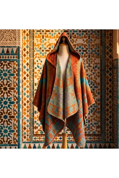 DU Women's poncho shawl, hooded scarf - a thick winter shawl with a soft texture for autumn and cold winter nights