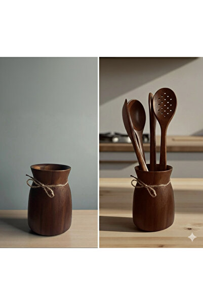 İthal Acacia Modern Countertop Cutlery Organizer Organizer Vase