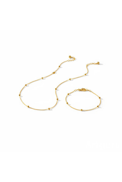 RÜZGARBİJÜTERİ Dorika Top Detaylı İnce Zincir Kolye Bileklik Seti – Minimal Şık Kadın Takı