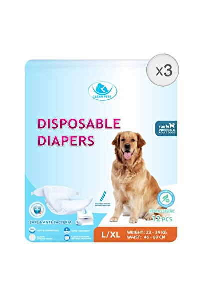 Clean Pets 3 x 12 τεμάχια πάνες για θηλυκά σκυλιά μεγάλου και πολύ μεγάλου με...