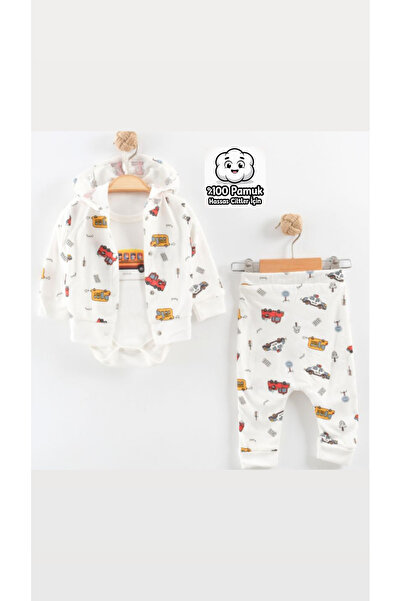 ŞEKER MAĞAZA طقم أطفال للأولاد مكون من 3 قطع من القطن - بنقشة سيارات |   ليلورا