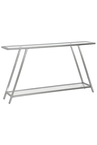 genric طاولة كونسول معدنية من ون ديكور مع رفوف زجاجية شفافة مزدوجة - أثاث عصري للمدخل باللون الأسود