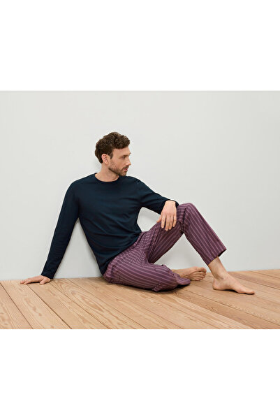 Tchibo Men's Pajama Set, Woven/Knitted, Navy Blue/Plum