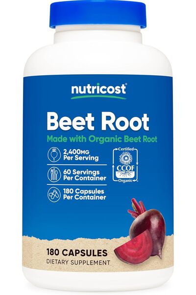 Nutricost Organic Beet Root 2400mg, 180 Capsules - Superfood, 60 Servings Cer...