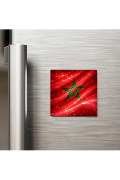 iBerk Fas – Morocco – Abstract Ülke Bayraklı Baskılı Buzdolap Magneti Kare - ...