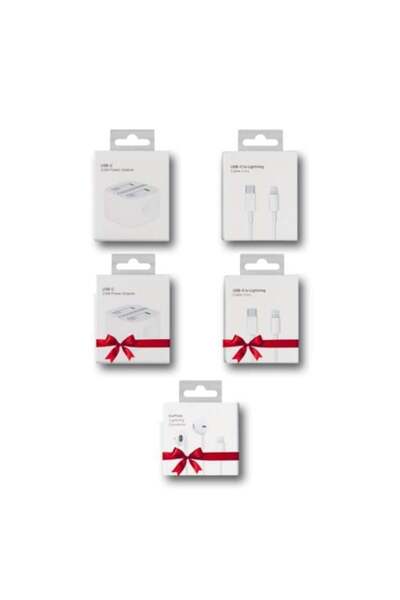 EARPODS بكج 5 منتجات للايفون 15 & 16 & 17 (شاحن + سلك)