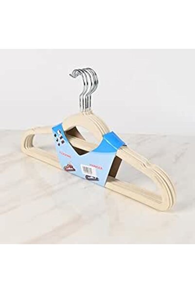 Generic طقم علاقات ملابس مخملية - لون بيج، 6 قطع