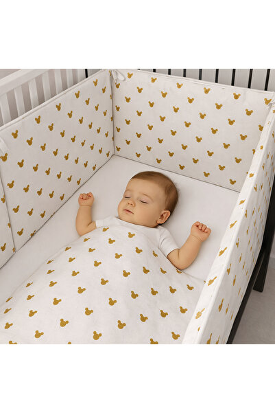 Jaju Baby Gold Micky Patterned 4-Sided Crib Protection – 100% Cotton, Lace-Up