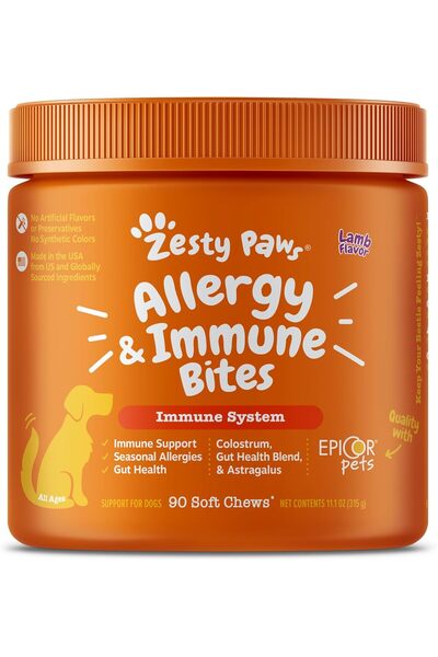 Zesty Paws مضغ لتخفيف حساسية الكلاب، بروبيوتيك للكلاب لعلاج حكة الجلد والأذني...