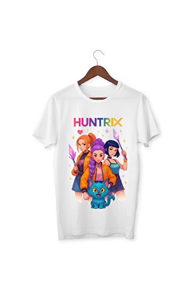 ALPŞAN TİCARET Huntrix Kız Çocuk Tişörtü - Rumi Mira Zoey Baskılı Anime Tarzı Beyaz T-Shirt