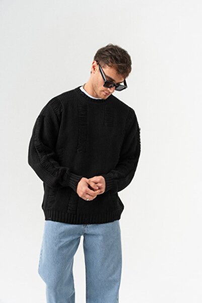 go gang own Ribline Yırtık Detaylı Bisiklet Yaka Triko Kazak