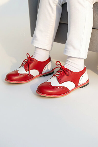 Cevoclub kids أحذية إرشاد طبية من الجلد الطبيعي باللون الأحمر والأبيض CV-482