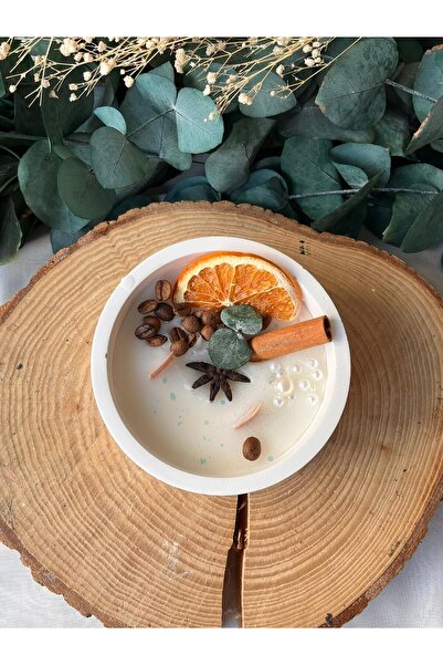 cev den store Kış Masalı Mumluk Beton Mumluk Portakal Tarçın Kahve 12X4,5CM