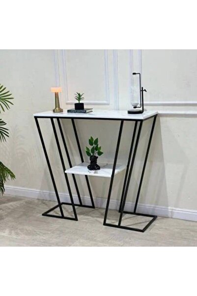 LAMST Black Iron Console Table with White Wood
