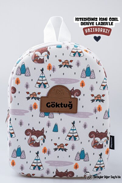 Minilee Kamp Yolu – Tilki ve Sincap Desenli Anaokulu Kreş Çocuk Çantası Kişiy...