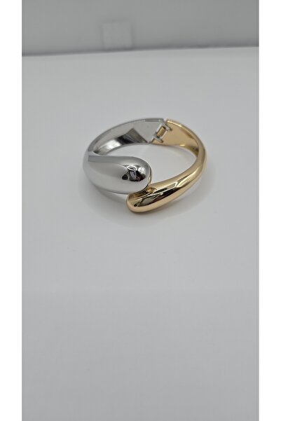 NO NAME Stainless Steel Gold and Silver Color Drop Model Handcuff Bracelet