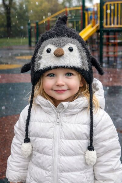 MARBERRY Beretă pentru copii cu figurină de pinguin negru 3-6 ani