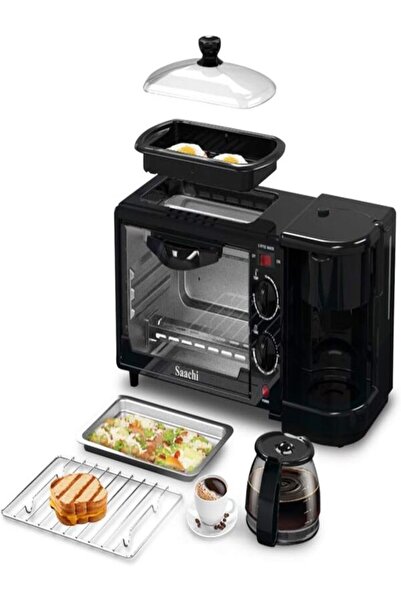 SAACHİ جهاز إفطار 3 في 1 مع ماكينة قهوة، وفرن تحميص، وشواية - NL-BS-2951-BK