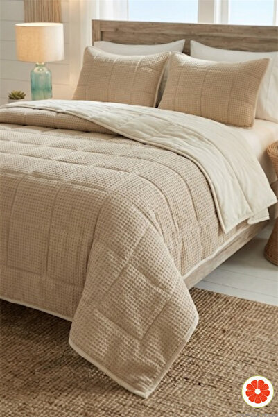 POMELO HOME Waffle Yatak Örtüsü Çift Kişilik | Çift Taraflı Kapitoneli Çarşaf...