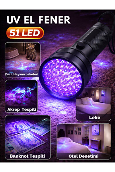 Fenerix UV-51 395NM Ultraviyole El Feneri | 51 LED Mor UV Işık | Leke Tespiti...